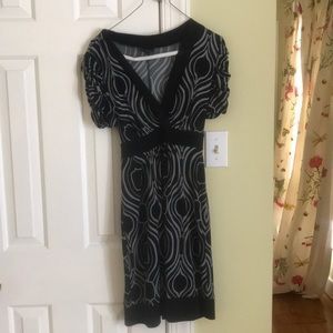Black and Grey polyester dress with waist tie